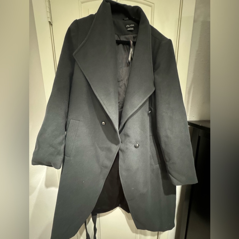City Chic Sassy Military Coat, Color Charcoal, Size Large (20)